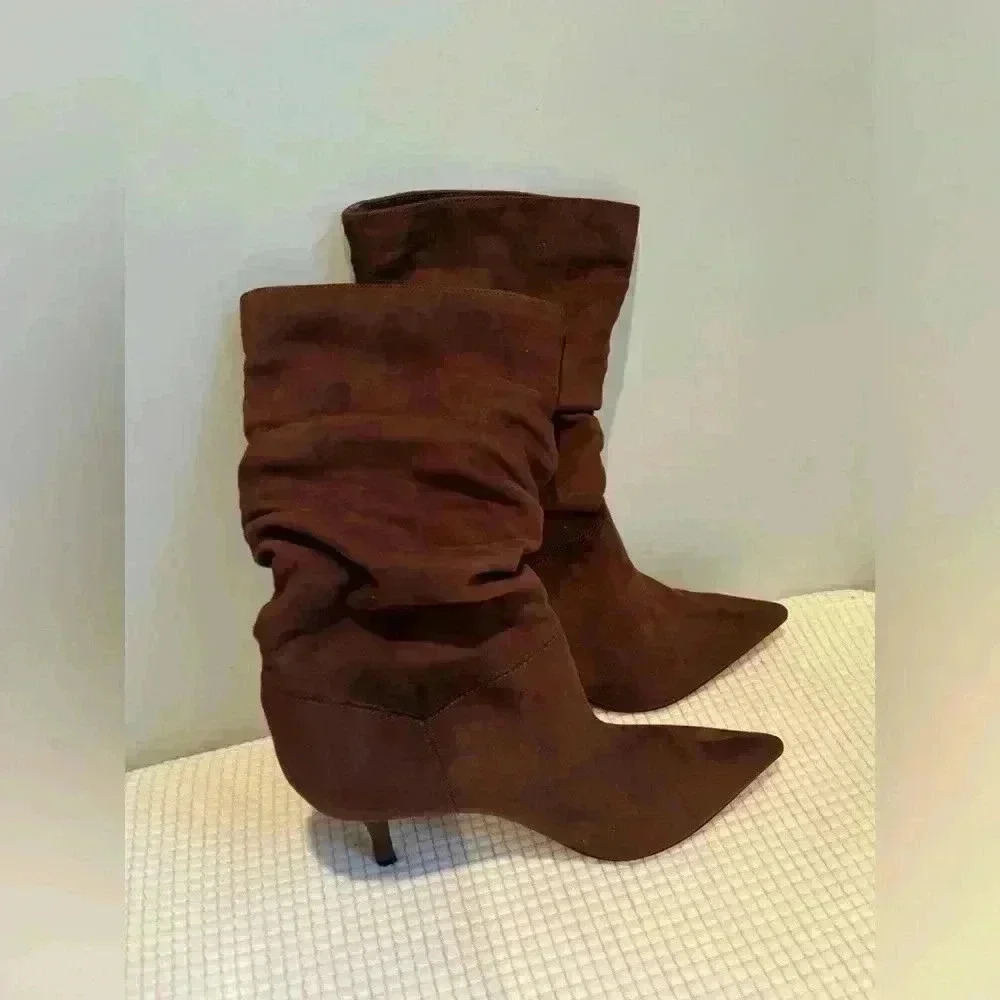 Marc Fisher Women's Manya Mid Calf Brown Faux Suede Boot Size 9 - Picture 6 of 7